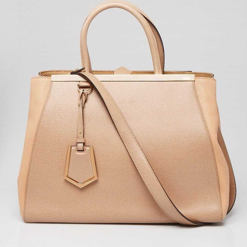 Authentic Fendi Sac 2Jours Large Tote in Fawn Tan Saffiano Leather